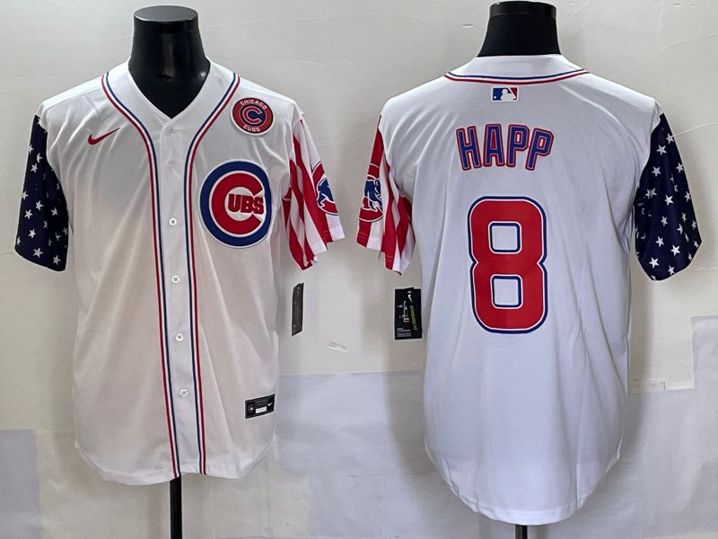 Men 2025 Chicago Cubs #8 Happ White a generation of national flags Joint Name Nike MLB Jersey style 5
